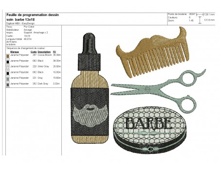 Motif de broderie machine soins pour barbe