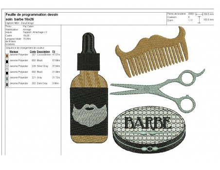 Motif de broderie machine soins pour barbe