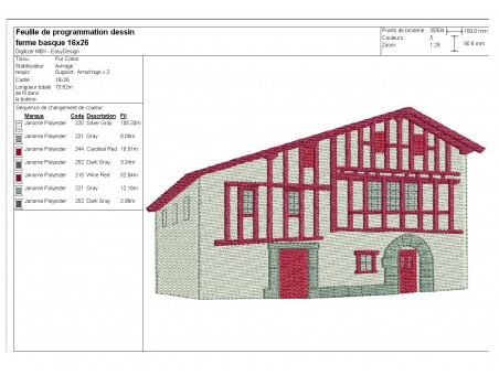 Motif de broderie machine maison basque