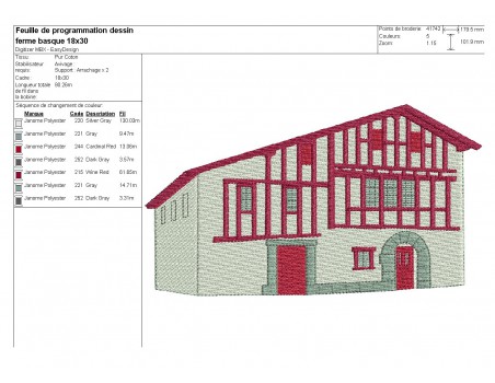 Motif de broderie machine maison basque