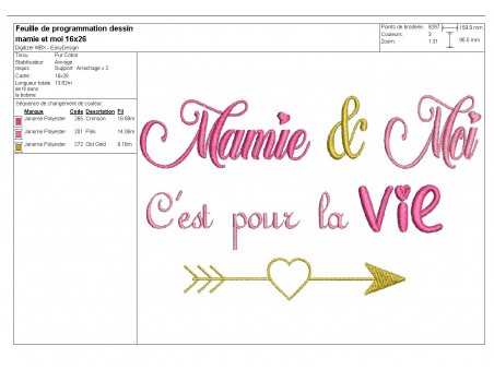 Motif de broderie  machine texte mamie et moi