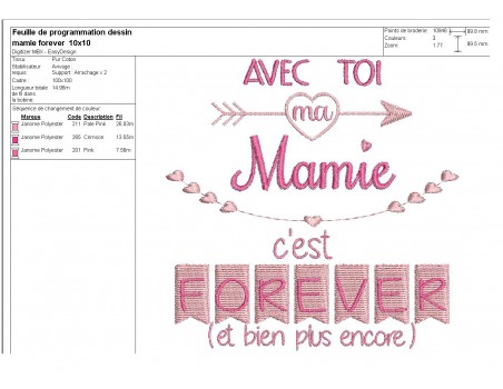 Motif de broderie  machine texte mamie forever