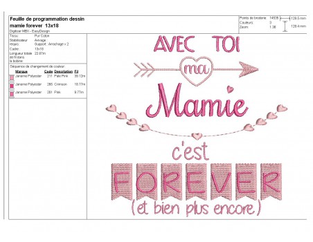 Motif de broderie  machine texte mamie forever