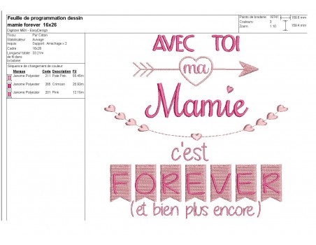 Motif de broderie  machine texte mamie forever