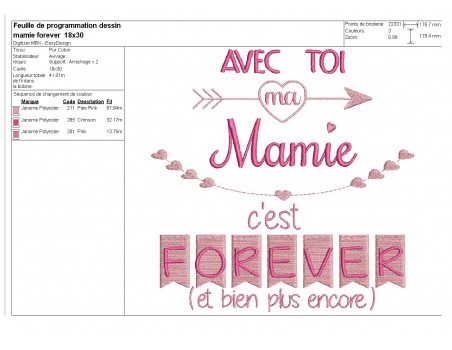 Motif de broderie  machine texte mamie forever