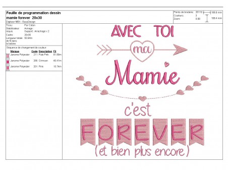 Motif de broderie  machine texte mamie forever