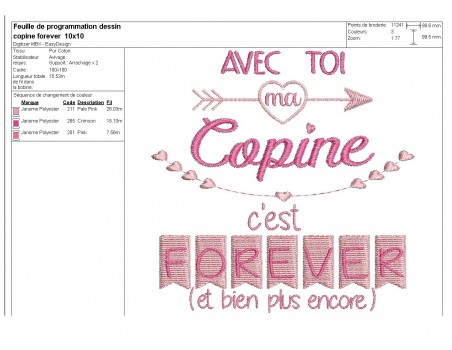 Motif de broderie  machine texte copine forever