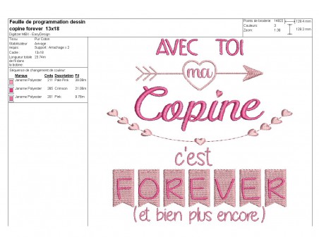 Motif de broderie  machine texte copine forever