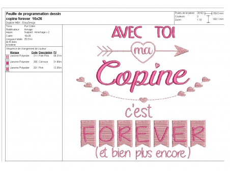 Motif de broderie  machine texte copine forever