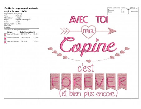 Motif de broderie  machine texte copine forever