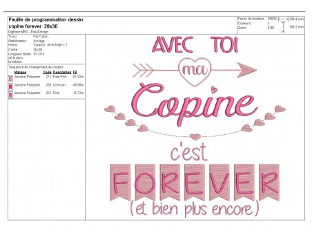 Motif de broderie  machine texte copine forever