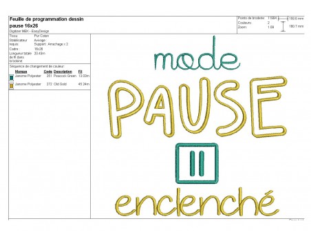 Motif de broderie  machine texte mode  pause