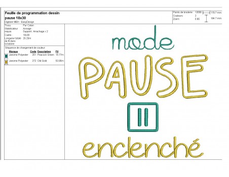 Motif de broderie  machine texte mode  pause