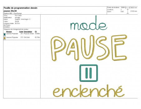 Motif de broderie  machine texte mode  pause