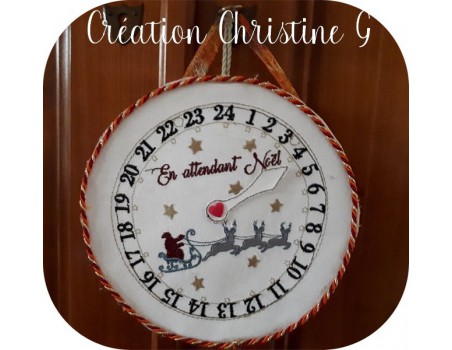 motif de broderie machine horloge en attendant Noël  ITH