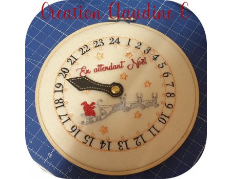 motif de broderie machine horloge en attendant Noël  ITH