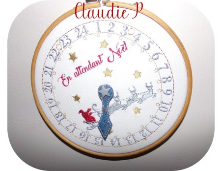 motif de broderie machine horloge en attendant Noël  ITH