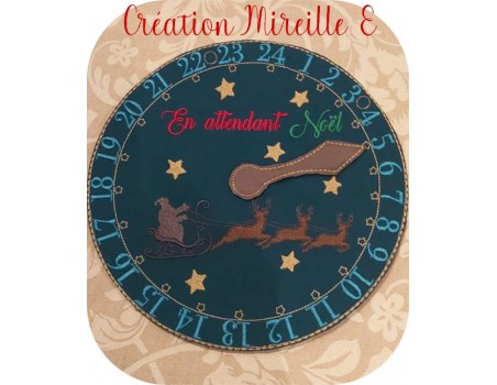 motif de broderie machine horloge en attendant Noël  ITH