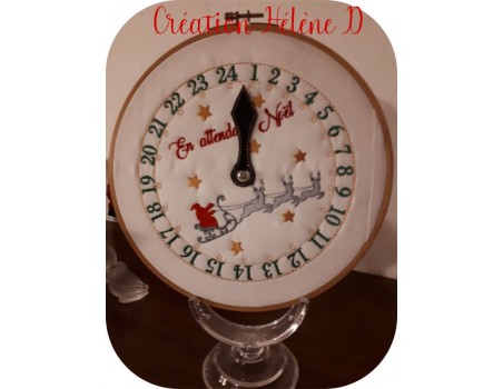 motif de broderie machine horloge en attendant Noël  ITH