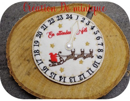 motif de broderie machine horloge en attendant Noël  ITH