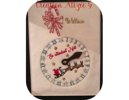 motif de broderie machine horloge en attendant Noël  ITH