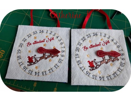 motif de broderie machine horloge en attendant Noël  ITH