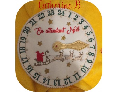 motif de broderie machine horloge en attendant Noël  ITH