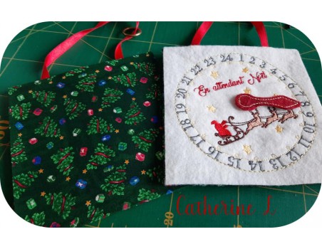 motif de broderie machine horloge en attendant Noël  ITH