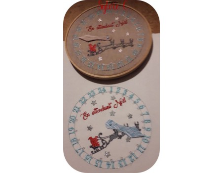 motif de broderie machine horloge en attendant Noël  ITH