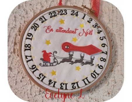 motif de broderie machine horloge en attendant Noël  ITH