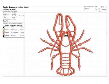 motif de broderie machine homard appliqué