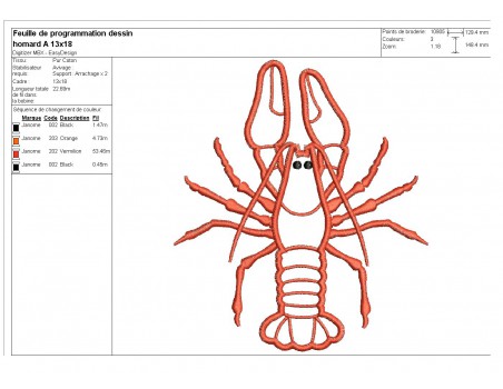 motif de broderie machine homard appliqué