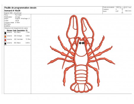 motif de broderie machine homard appliqué