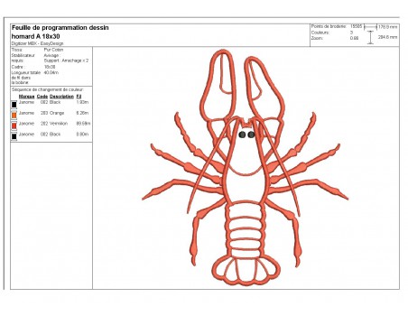 motif de broderie machine homard appliqué