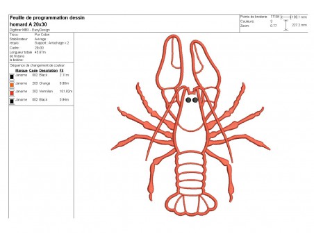 motif de broderie machine homard appliqué