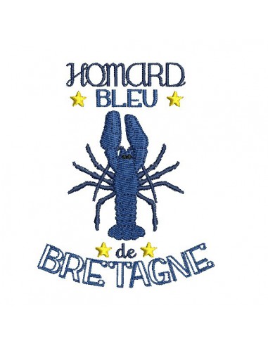 motif de broderie machine homard bleu de Bretagne