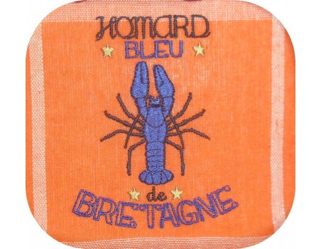 motif de broderie machine homard bleu de Bretagne