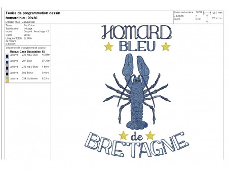 Instand download Embroidery design machine applique lobster