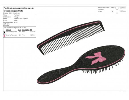 Motif de broderie machine Ensemble brosse et peigne