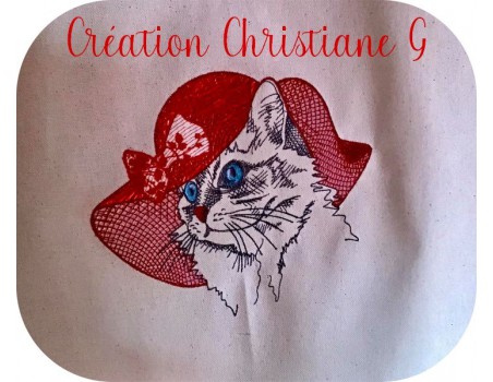 Motif de broderie machine chatte au chapeau