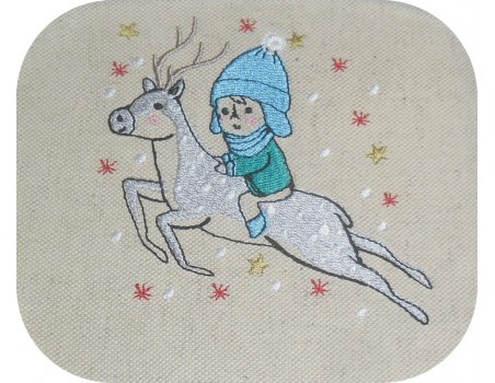 Instant download machine embroidery design little girl on a reindeer