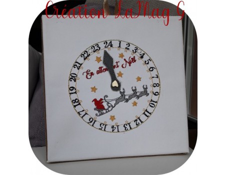 motif de broderie machine horloge en attendant Noël  ITH