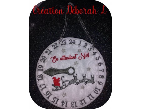 motif de broderie machine horloge en attendant Noël  ITH