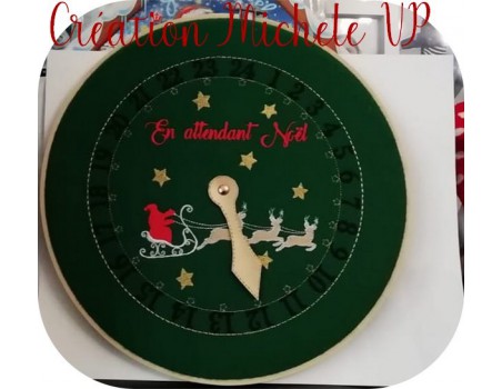 motif de broderie machine horloge en attendant Noël  ITH