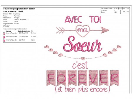 Motif de broderie  machine texte soeur  forever