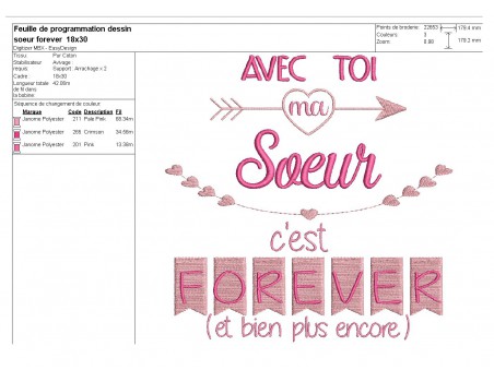 Motif de broderie  machine texte soeur  forever