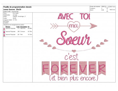 Motif de broderie  machine texte soeur  forever