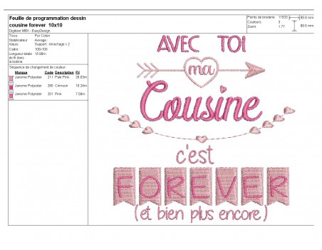 Motif de broderie  machine texte cousine  forever