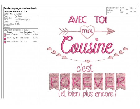 Motif de broderie  machine texte cousine  forever