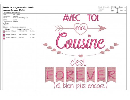 Motif de broderie  machine texte cousine  forever